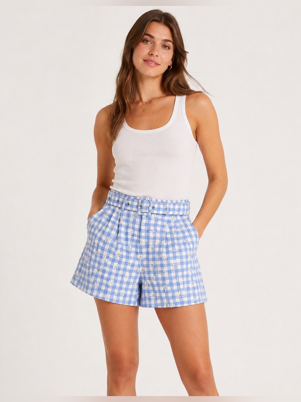 Drôle de Copine Giuseppa Blue Gingham Daisy Shorts Size M